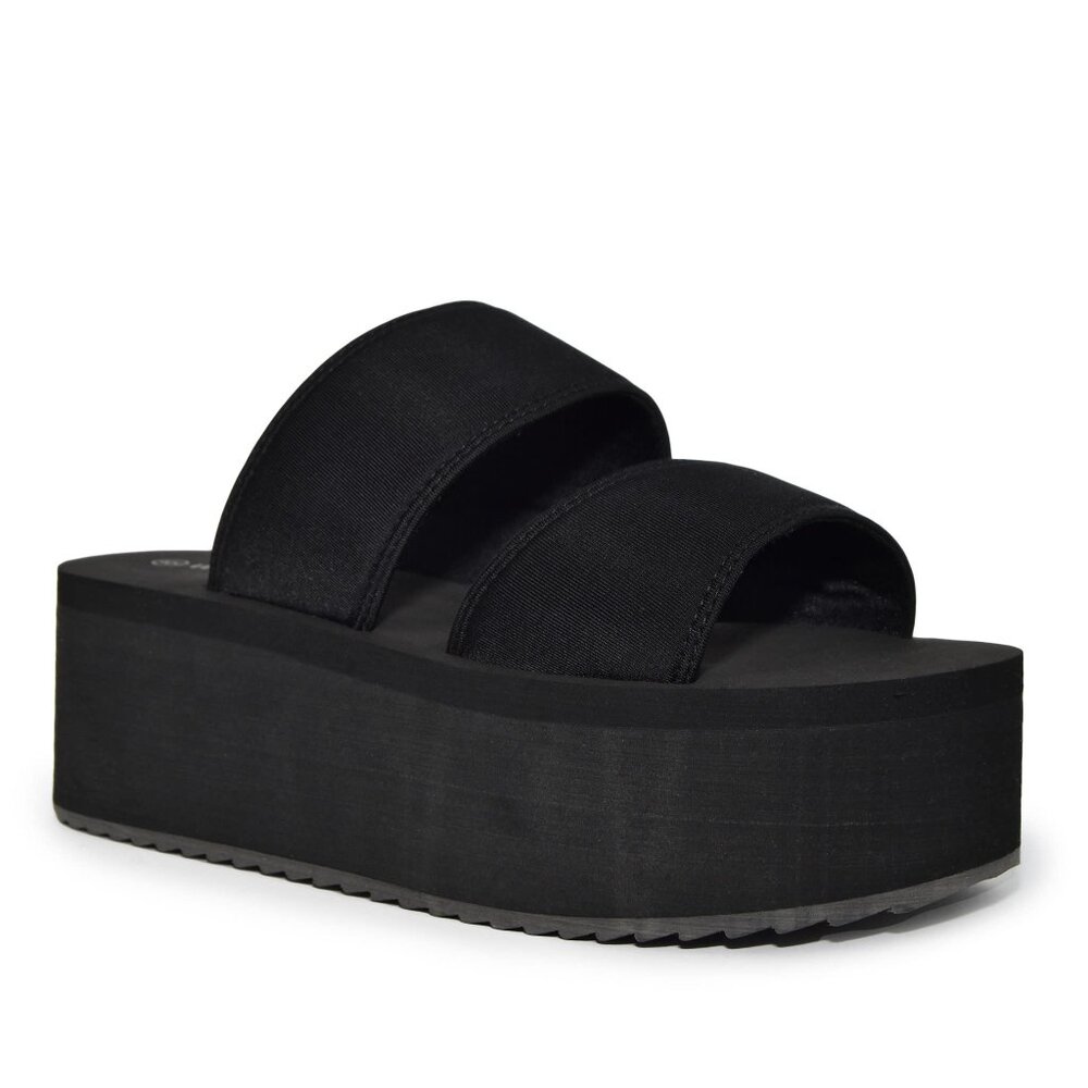 Wild Diva Black Double Strap slip on Platform Sandals